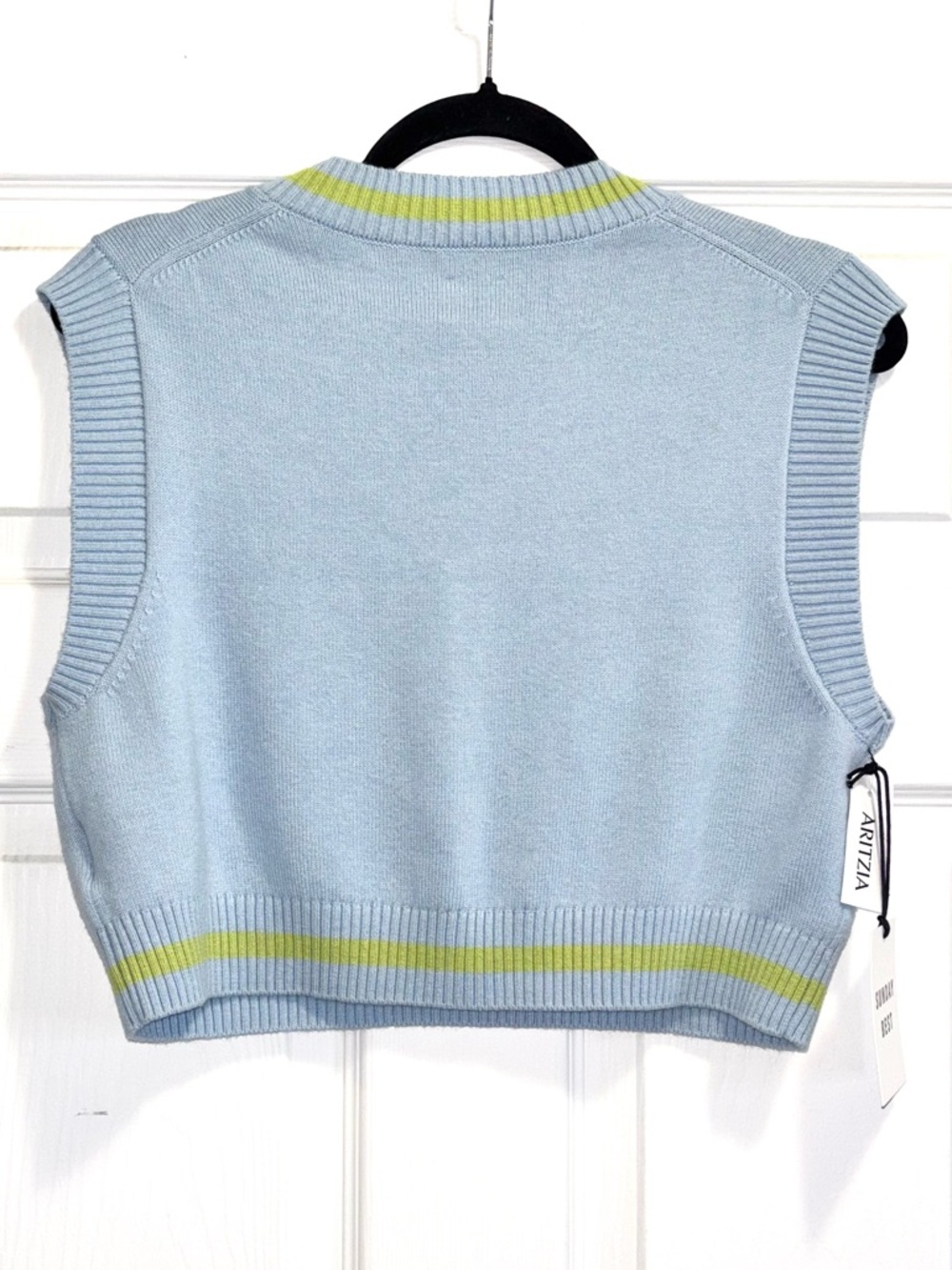 NWT Aritzia Sunday Best Winston Cropped Sweater Vest Merino Wool Blue Sz Small - Picture 5 of 11